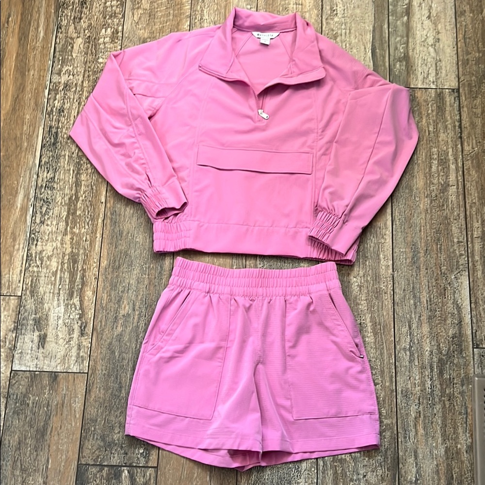 Pink Quarter-Zip Pullover and Shorts Set